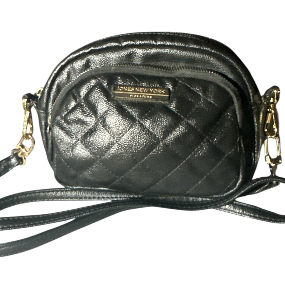 Black Pebbled Leather Jones of New York Shoulder/Crossbody Bag
